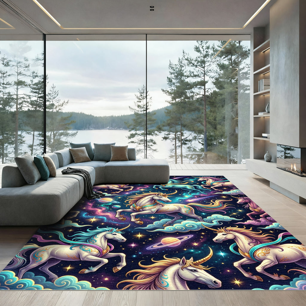 Whimsical Cosmic Unicorn Galaxy Celestial Rug