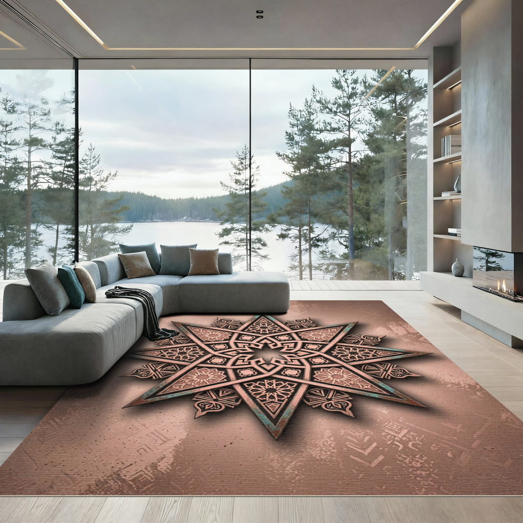 Copper Star Geometric Rosette Medallion Rug