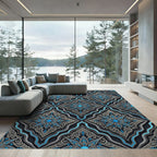 Azure Silver Ornate Damask Medallion Rug