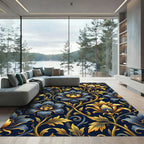 Golden Floral Bloom Navy Botanical Rug