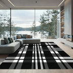 Classic Black White Plaid Stripes Rug