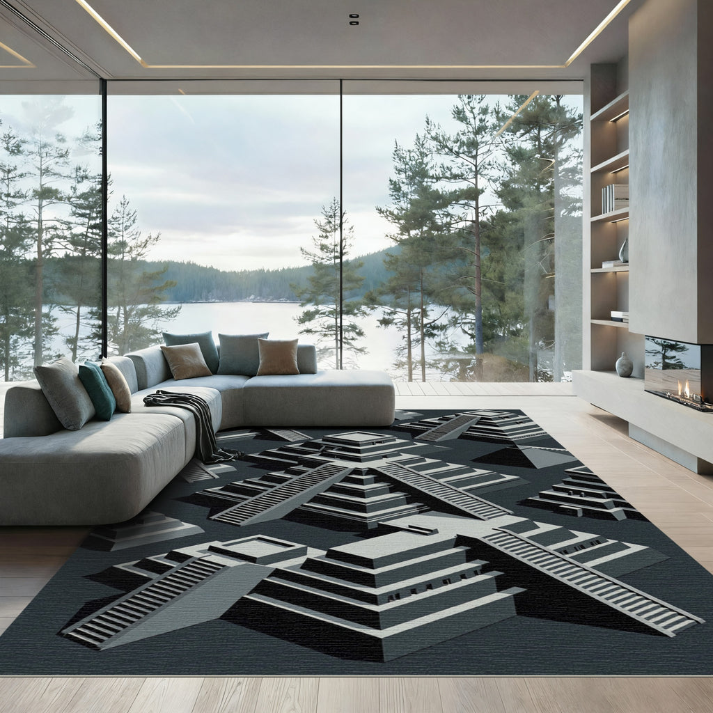 Monochromatic Gray Step Pyramid Composition Rug