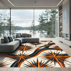 Retro Orange and Charcoal Starry Wave Rug