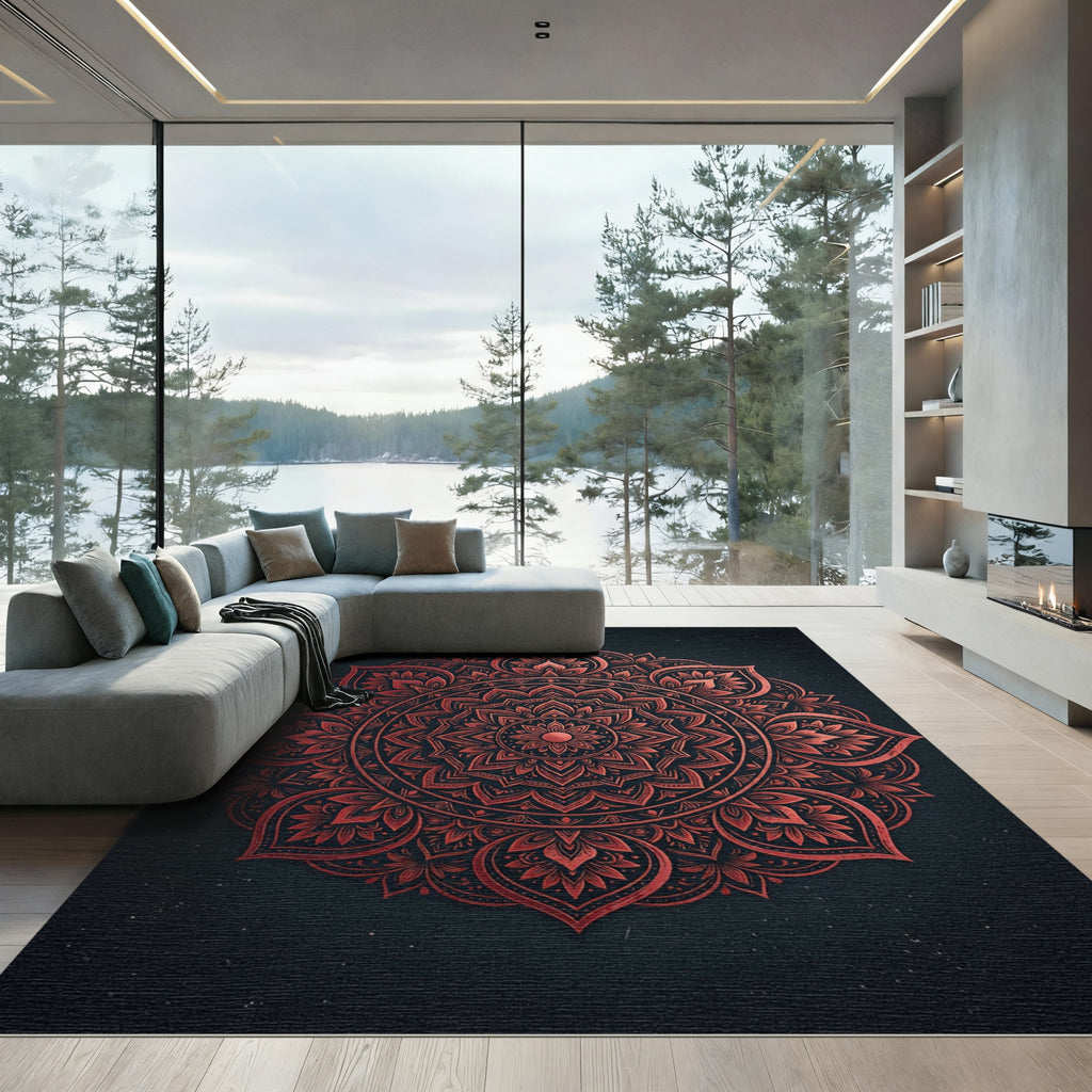 Ornate Copper Mandala Floral Medallion Rug