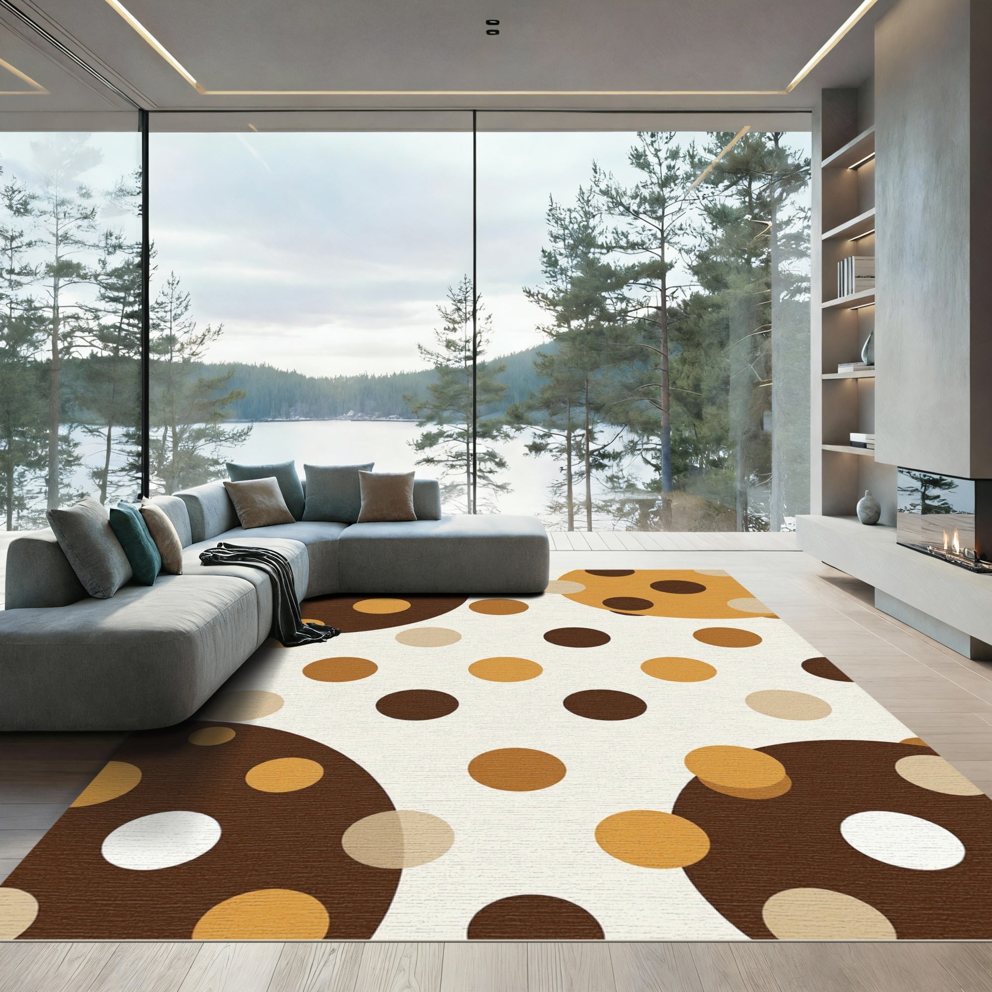 Earthy Tone Polka Dot Circles Rug