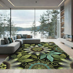 Lush Green Passion Flower Medallion Rug