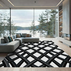 Monochrome Intersecting Abstract Grid Rug