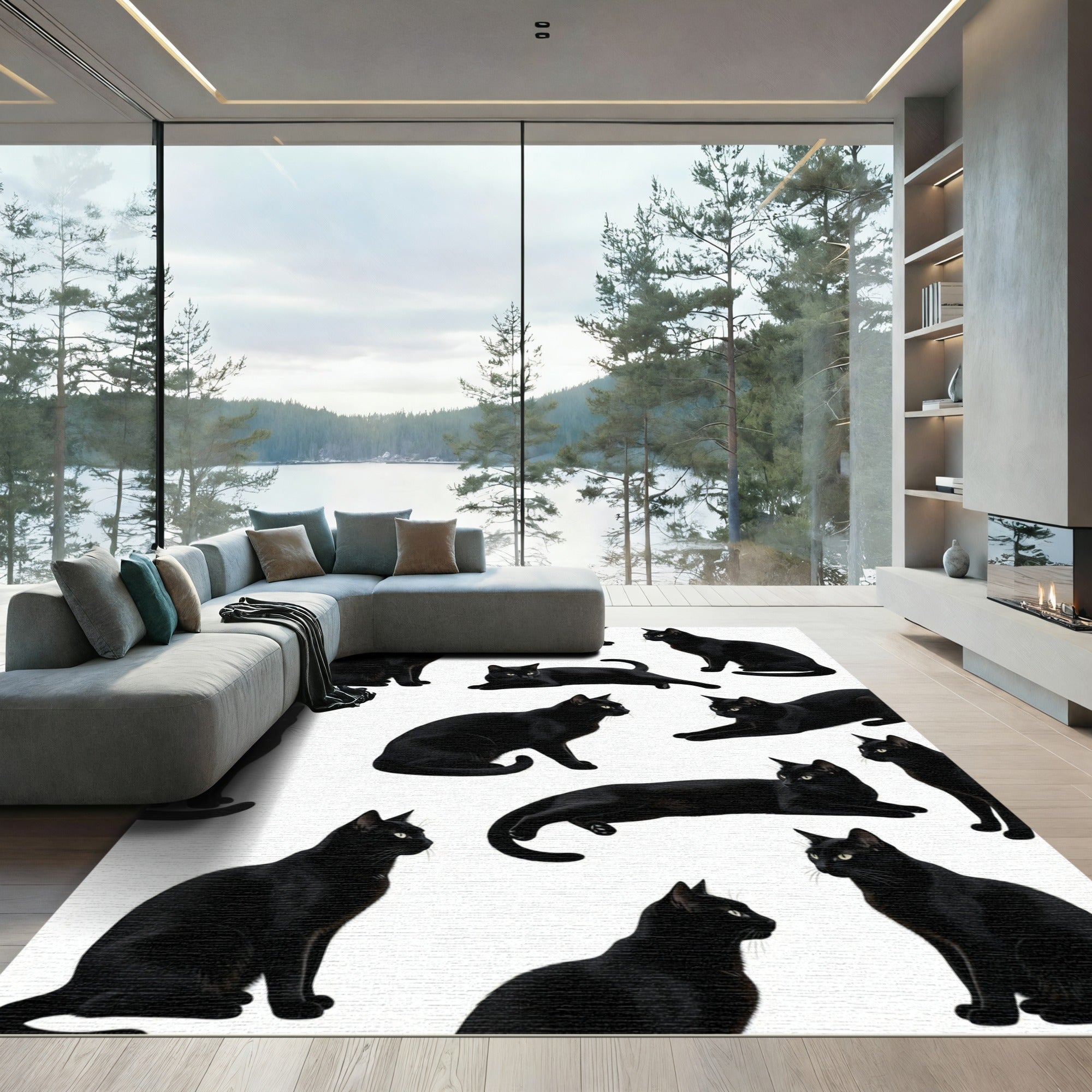 Black Cats Scattered Adorable Poses Rug
