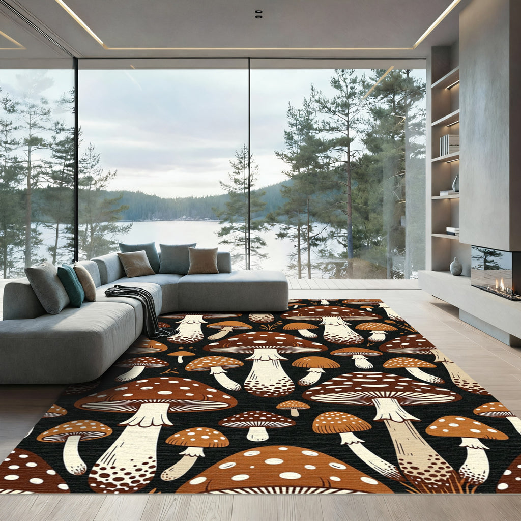 Whimsical Brown Speckled Forest Mushroom Rug