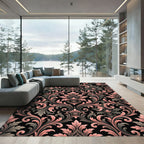 Blush and Charcoal Baroque Damask Rug