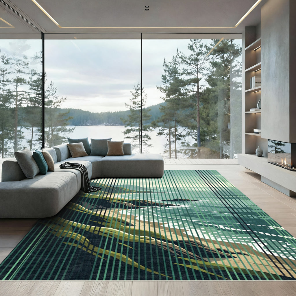 Coastal Cliffs Green Vertical Line Rug