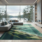 Coastal Cliffs Green Vertical Line Rug