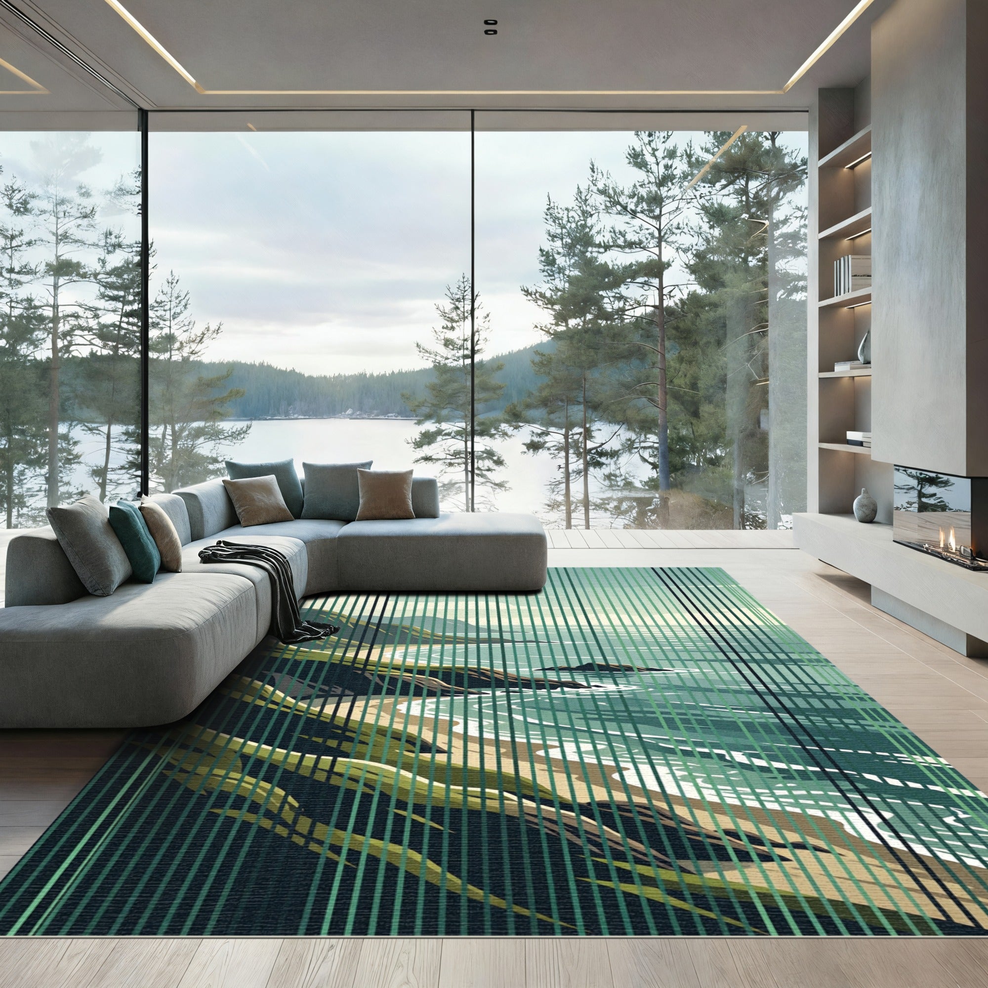 Coastal Cliffs Green Vertical Line Rug