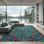 Azure Teal Star Geometric Mosaic Rug
