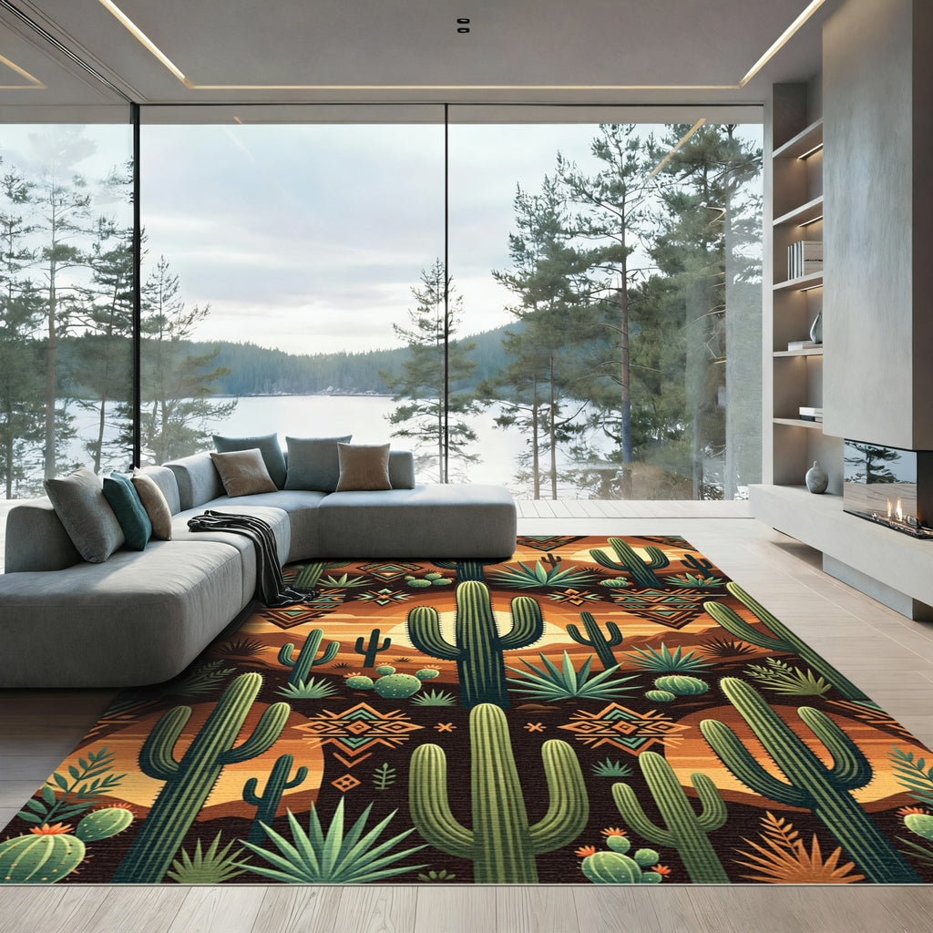 Desert Sunset Saguaro Cactus Wedge Rug