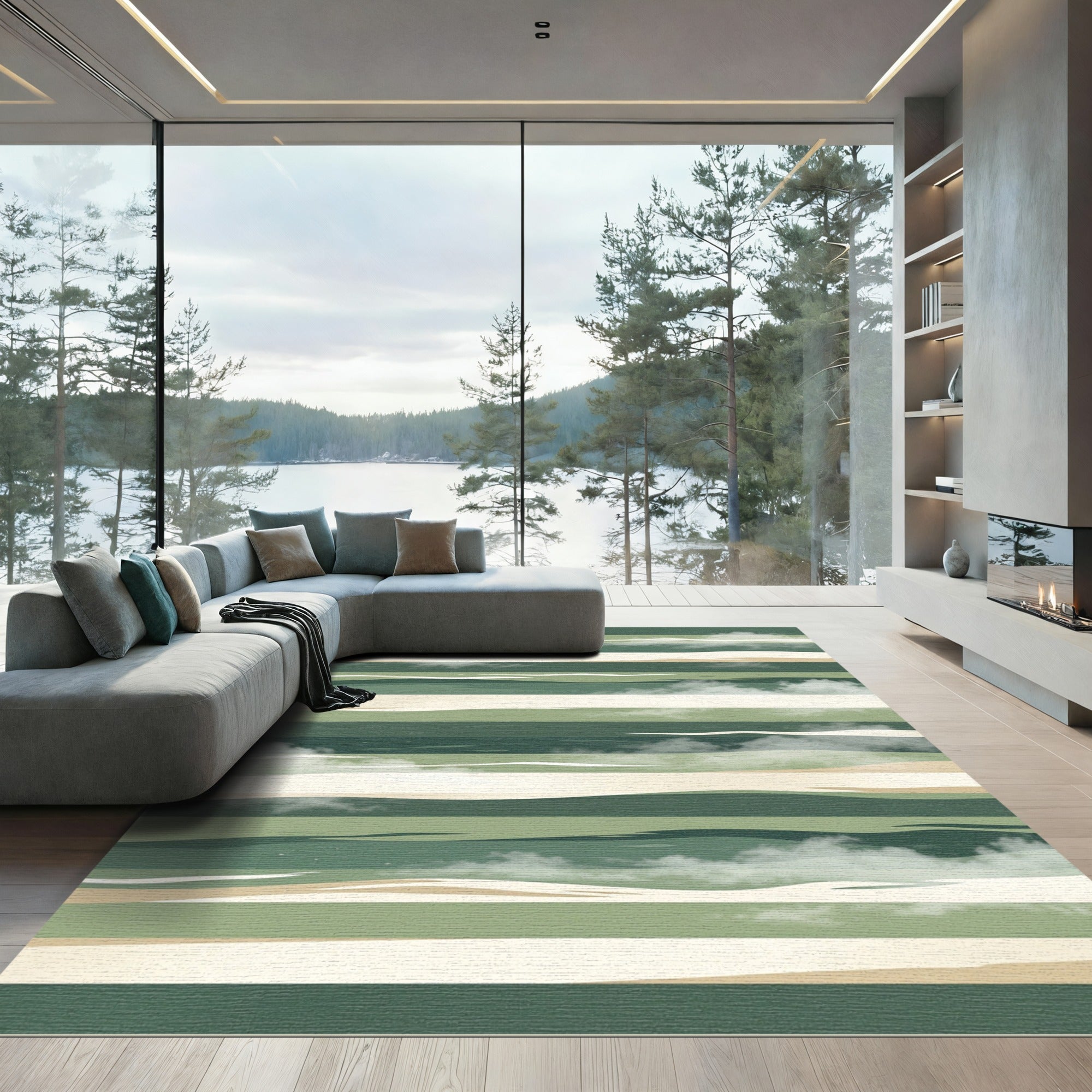 Earthy Hues Landscape Horizon Stripes Rug