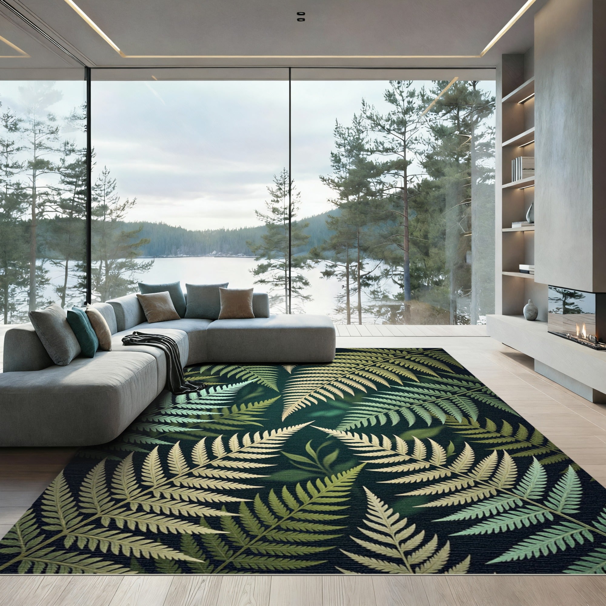 Lush Botanical Forest Fern Leaves Rug