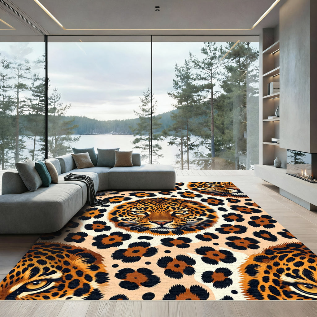 Exotic Golden Leopard Face Ochre Texture Rug