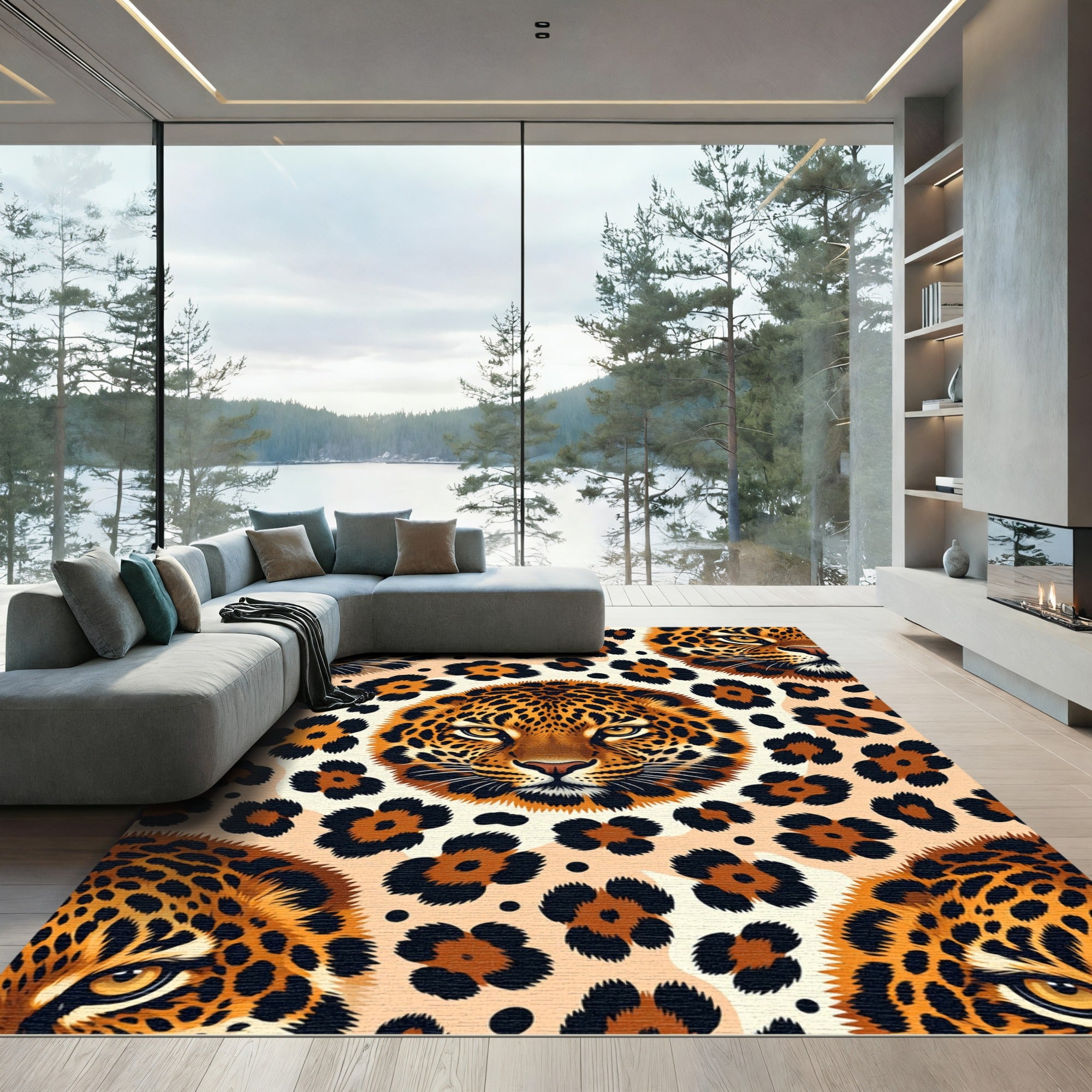 Exotic Golden Leopard Face Ochre Texture Rug