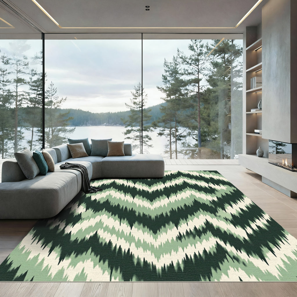 Earthy Green Jagged Chevron Rug