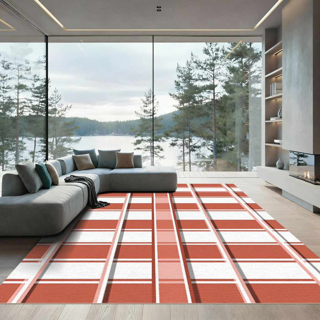 Terracotta White Bold Plaid Rug