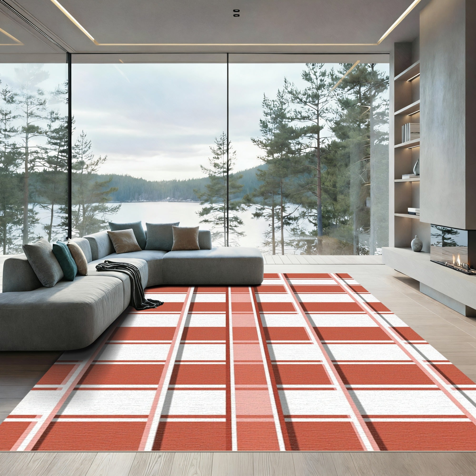 Terracotta White Bold Plaid Rug