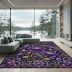 Deep Purple Lotus Floral Scroll Rug