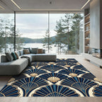 Art Deco Navy Gold Fan Peacock Rug