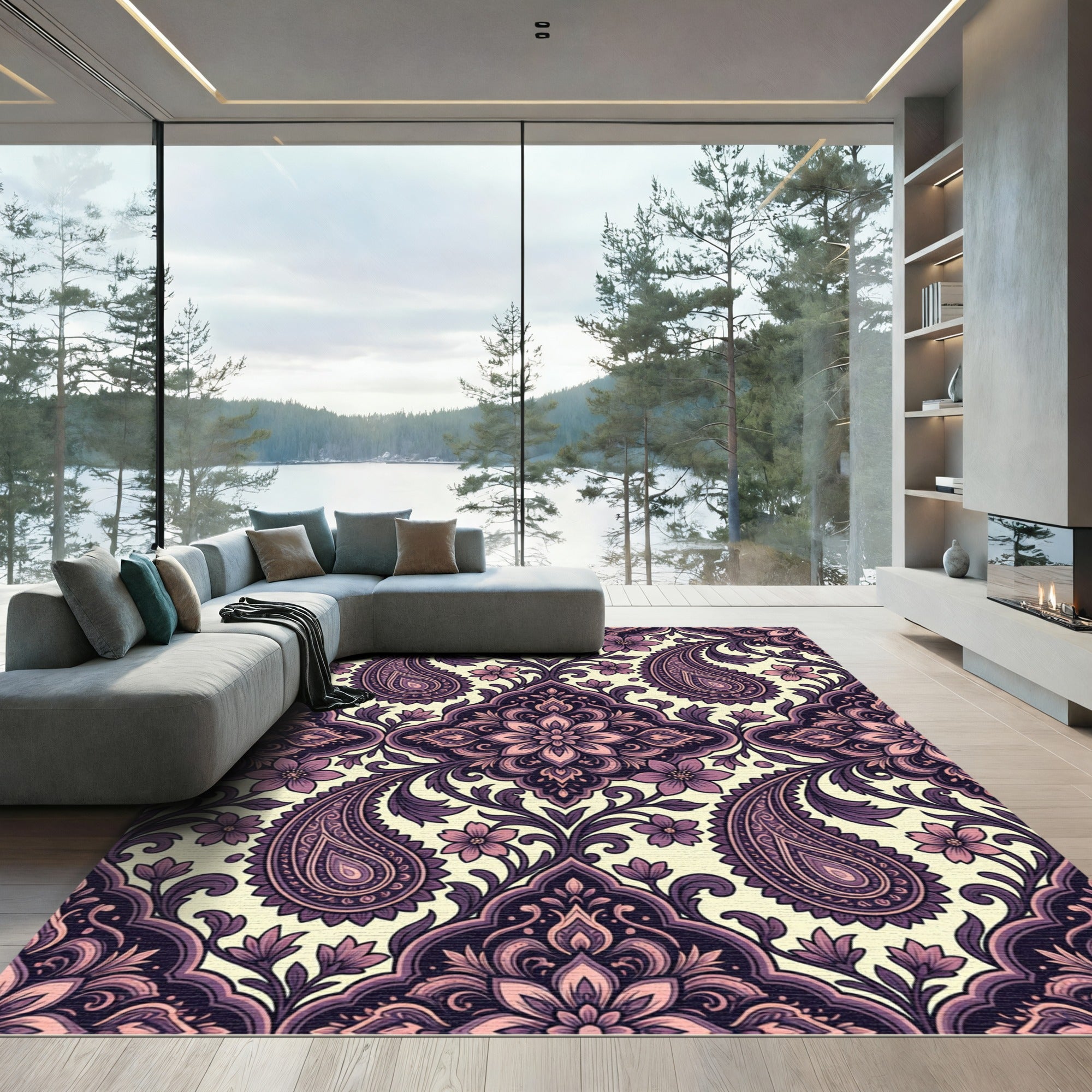 Rich Plum Paisley Floral Medallion Rug