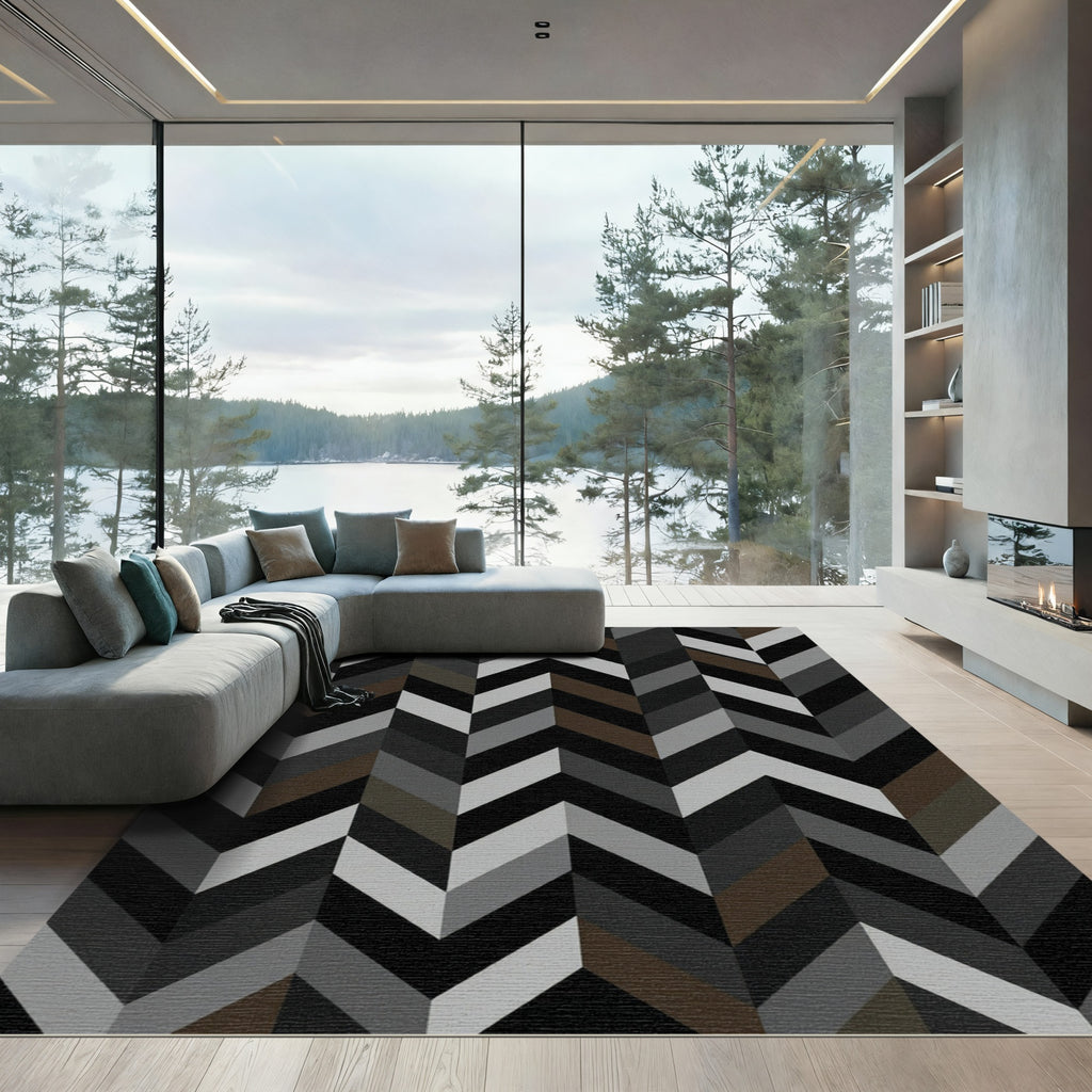 Monochrome Chevron Geometric Stripe Rug