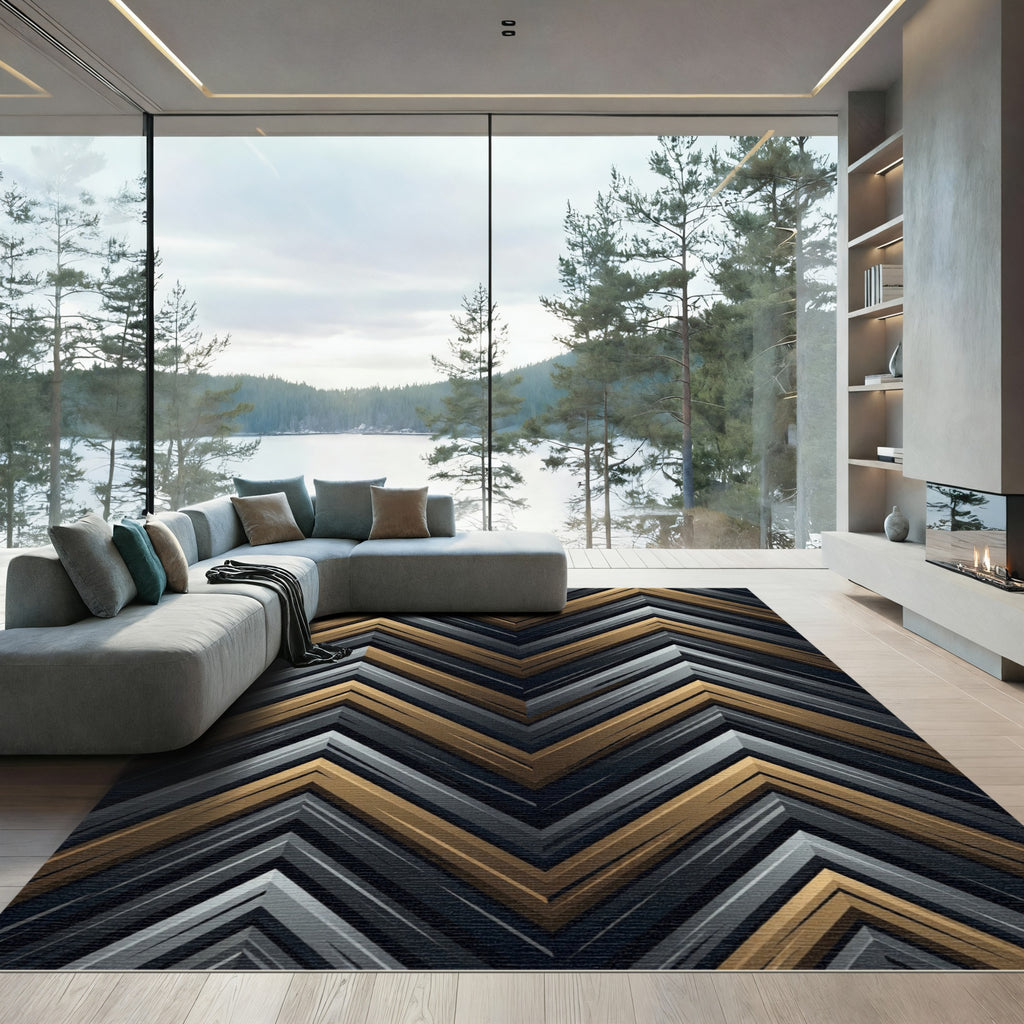 Modern Metallic Chevron Angle Rug