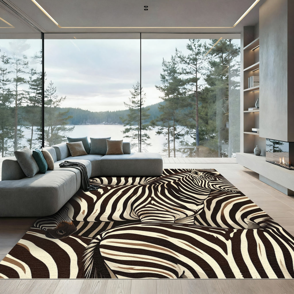 Bold Black White Zebra Herd Rug