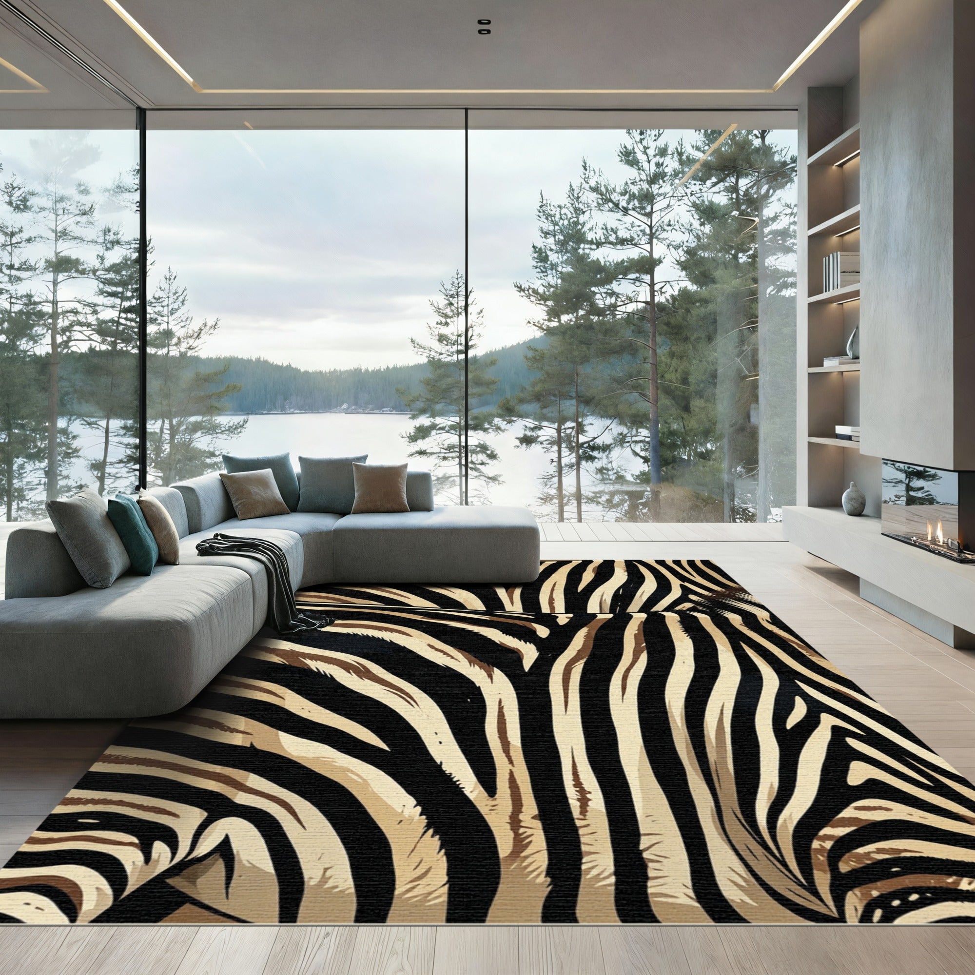Bold Black Beige Zebra Stripes Rug