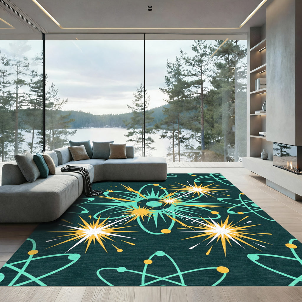 Teal Yellow Atomic Burst Elements Rug