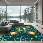 Teal Yellow Atomic Burst Elements Rug