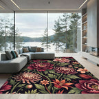 Dark Floral Vintage Peony Chrysanthemum Garden Rug