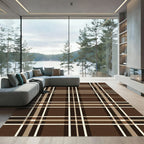 Earthy Brown Cream Plaid Lines Rug