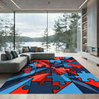 Abstract Jigsaw Puzzle Red Blue Burst Rug
