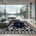 Cream Floral Medallion Indigo Border Rug
