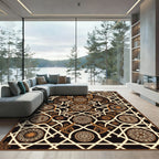 Ornate Bronze Geometric Arabesque Medallion Rug
