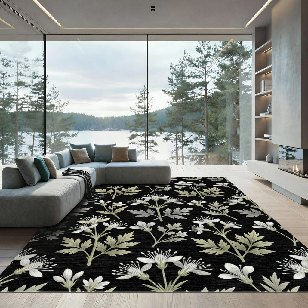White Delicate Floral Serene Botanical Rug