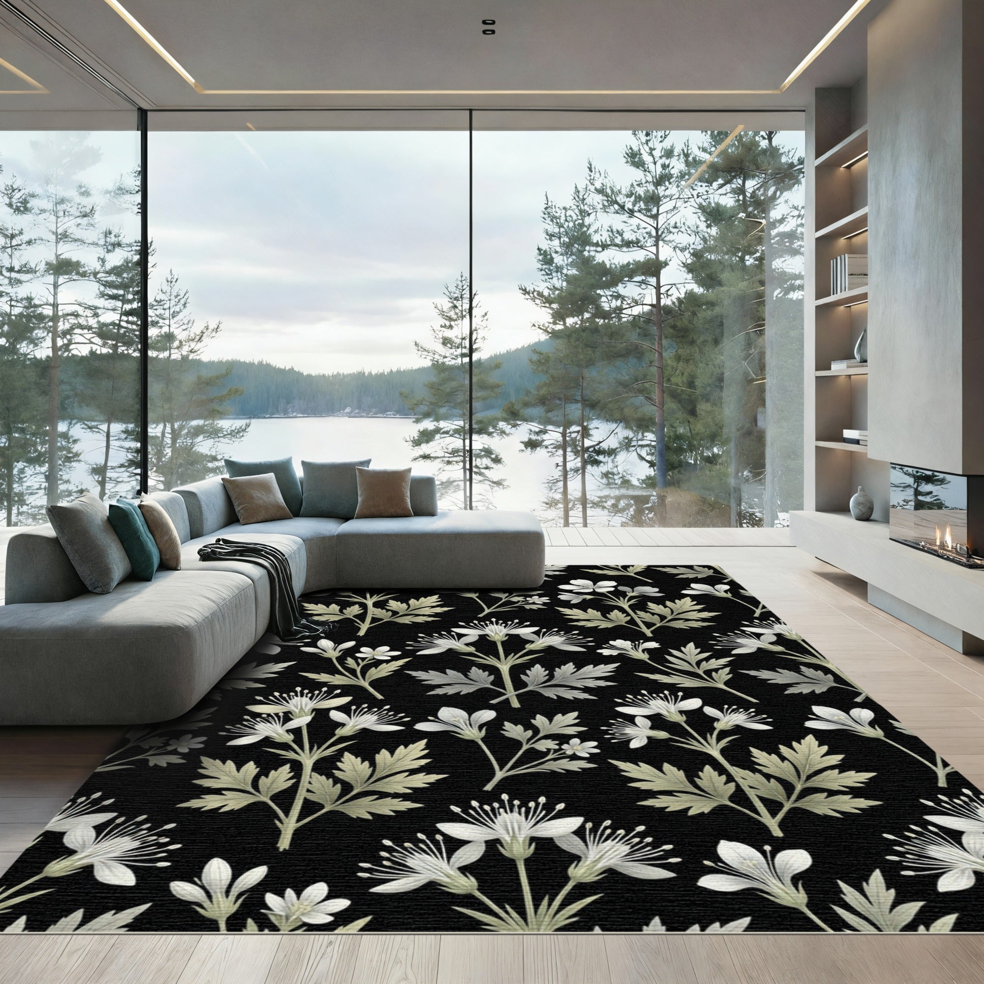 White Delicate Floral Serene Botanical Rug