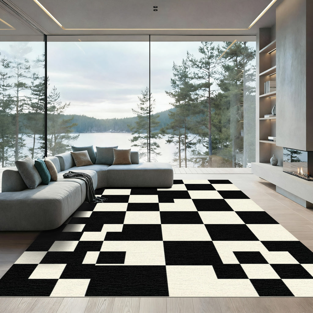 Monochromatic Checkerboard Abstract Squares Rug