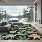 Lush Green Tropical Dinosaur Fern Forest Rug