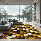 Modern Honeycomb Geometric Gold Ochre Rug