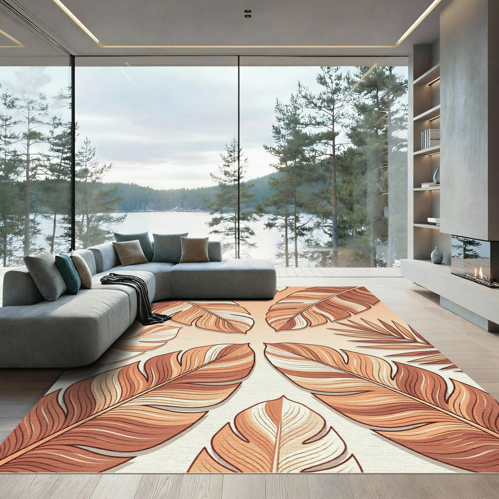 Earthy Tone Layered Feather Cascade Rug