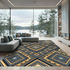 Gold and Slate Geometric Diamond Art Rug
