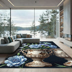 Blue Floral Arrangement Urn Accents Rug