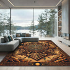 Ancient Solar Aztec Pyramid Bronze Art Rug
