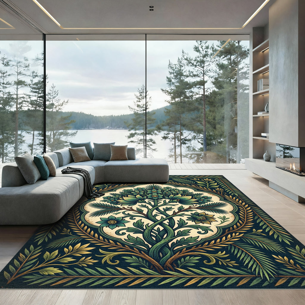 Ornate Teal Botanical Meadow Medallion Rug